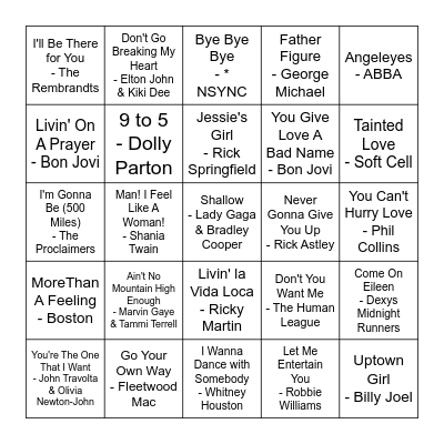 Karaoke Bingo - Classics Bingo Card