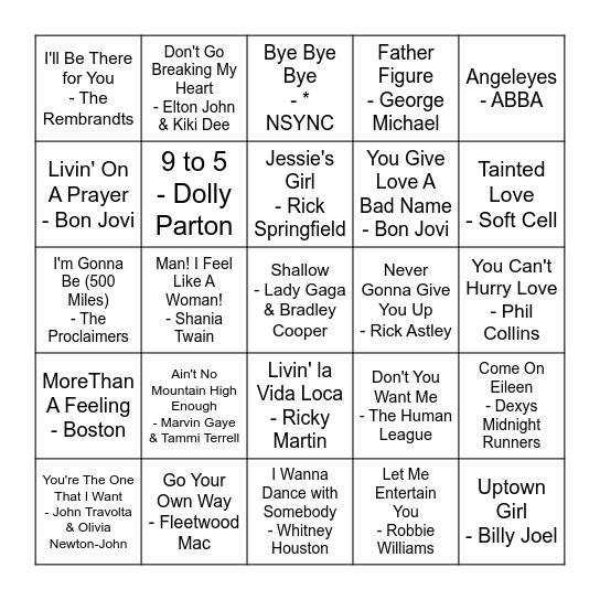 Karaoke Bingo - Classics Bingo Card