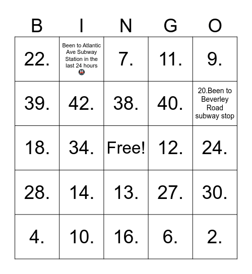 Life Story Bingo Card