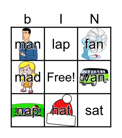 Unit 1 and Unit 2 Words - am, an, ag, ad, ap, at Bingo Card