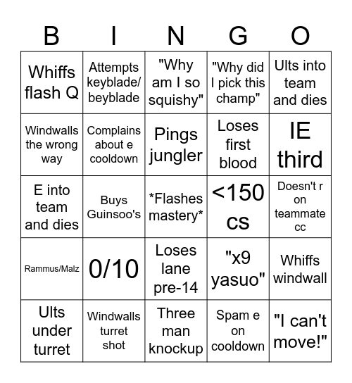 Untitled Yasuo Bingo Card