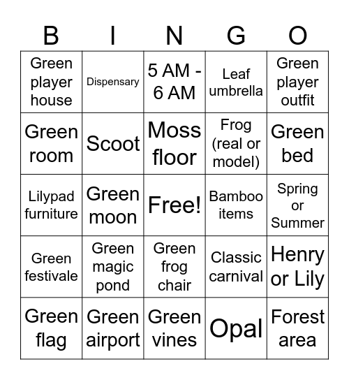 Green Bingo Card