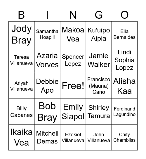 Kingdom Hall Freinds Bingo Card