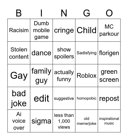 Yt Bingo Card