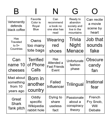 HubSocial - Fast Friends Bingo Card