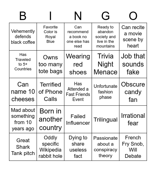 HubSocial - Fast Friends Bingo Card