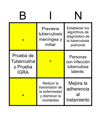 TUBERCULOSIS Bingo Card