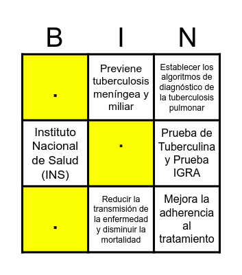 TUBERCULOSIS Bingo Card