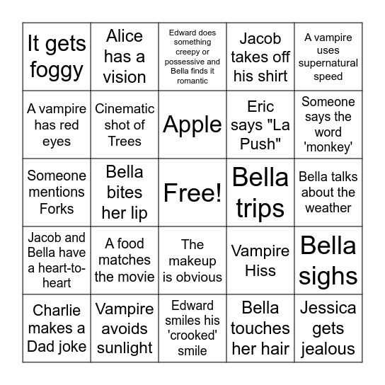 Twilight Bingo Card