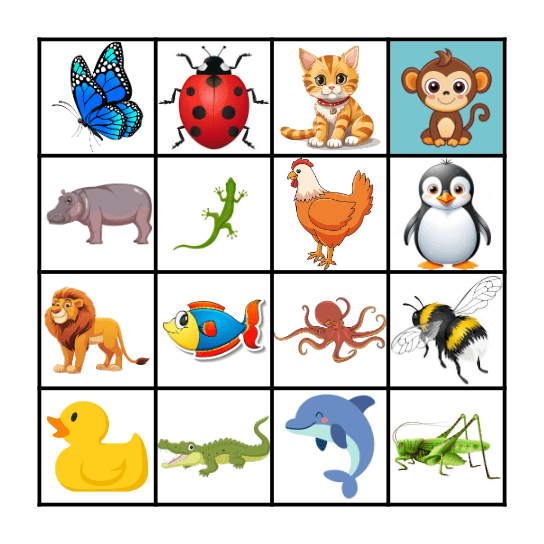 Animal Bingo Card