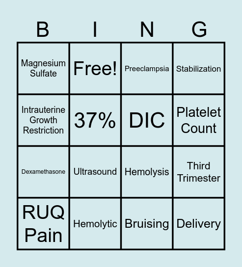HELLP Syndrome Bingo Card