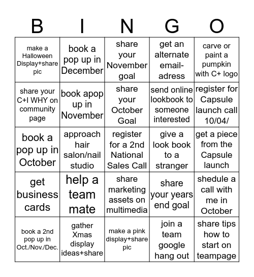 Halloween Bingo  - the Butterflies rock Bingo Card