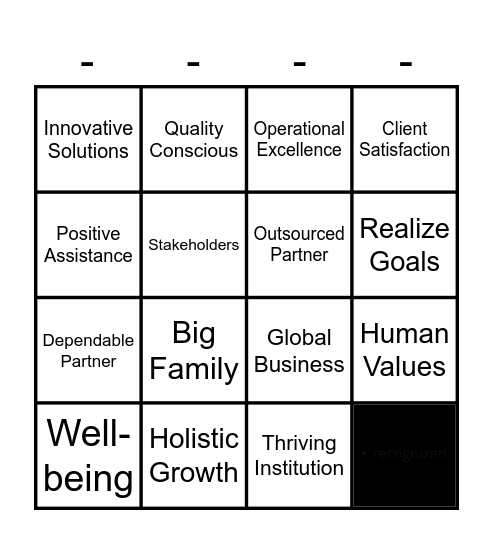 Vision and Mission Bingo Card