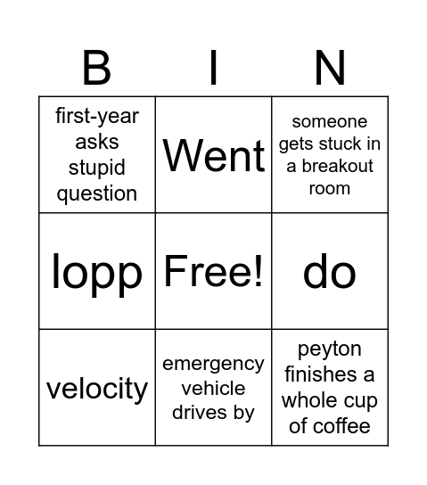 physics bingo Card