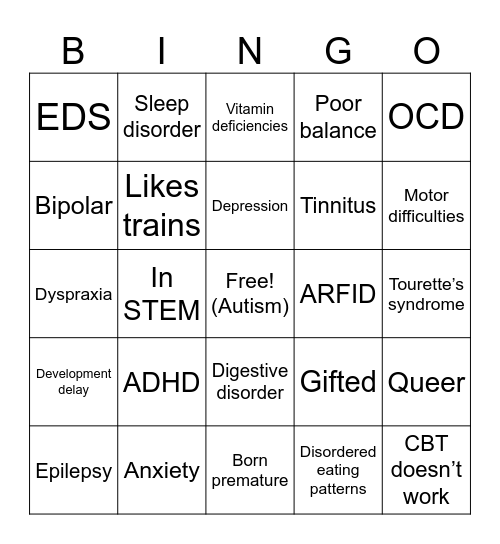 Comorbidities Bingo Card
