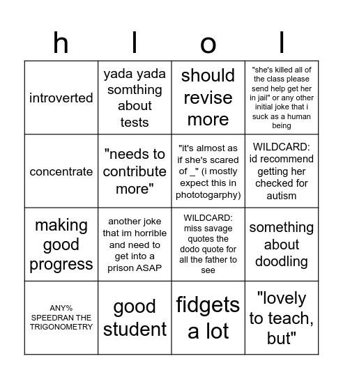 parents evening bingo lol Bingo Card