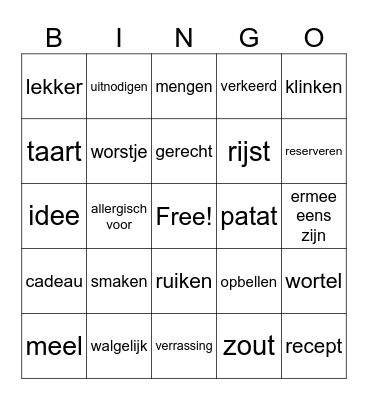 unit 5 food 1BK Bingo Card