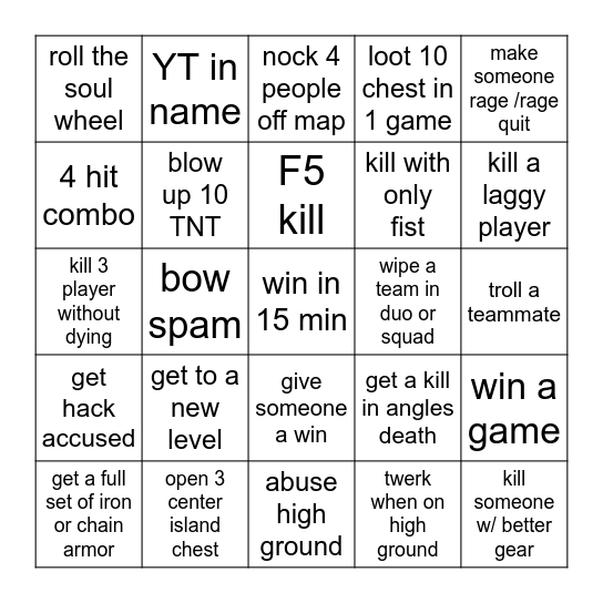 skywars Bingo Card