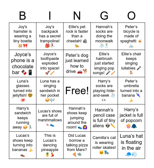 Hannah's alien pencilcase Bingo Card