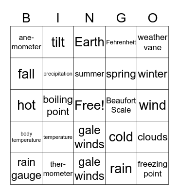 WEATHER AND WEATHER TOOLS Bingo Card