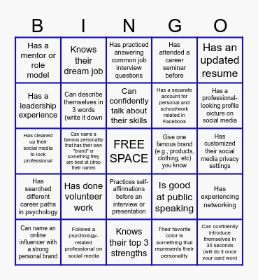 Personal Branding Bingo Card