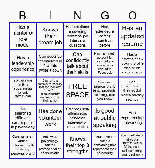 Personal Branding Bingo Card