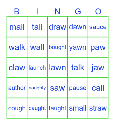 Phonics Vowel Sound /o/ Bingo Card