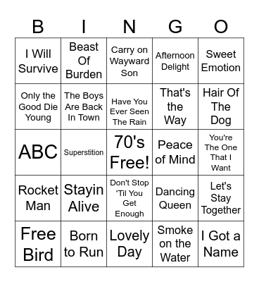 70's Music Bingo Card