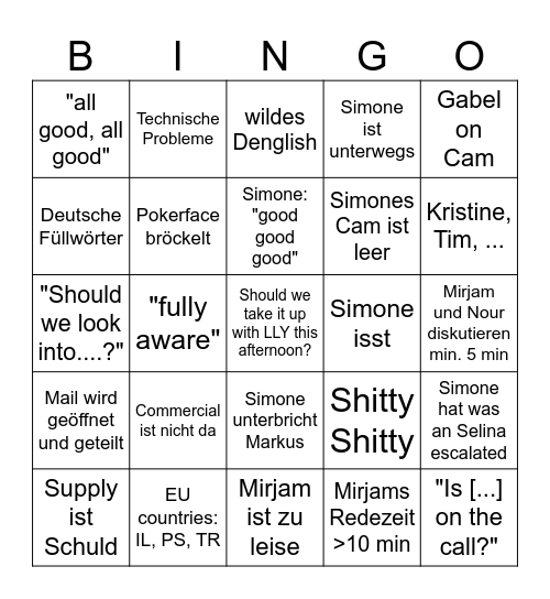 intern IZAC Bingo Card