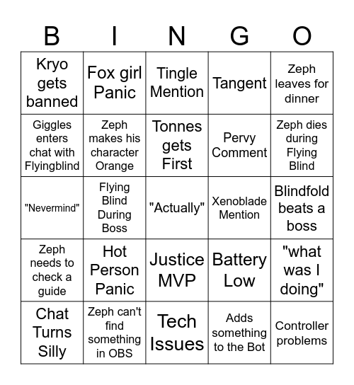 Zephs Stream Bingo Card