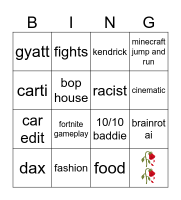 Tiktok Bingo Card