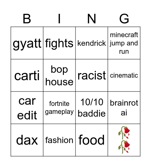 Tiktok Bingo Card