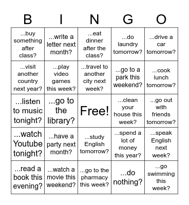Going to Bingo Card