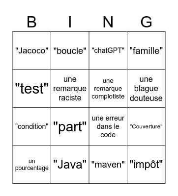 "Test" qualité de dev bingo 1 Bingo Card