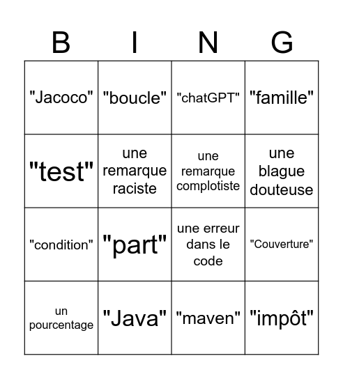 "Test" qualité de dev bingo 1 Bingo Card