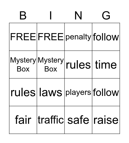 Playing By The Rules Bingo Card