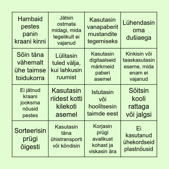 Kas Suudad Jälje Väiksemaks Muuta? Bingo Card