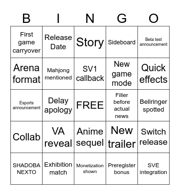 Worlds Beyond Special Update Bingo Card