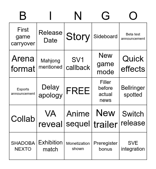 Worlds Beyond Special Update Bingo Card