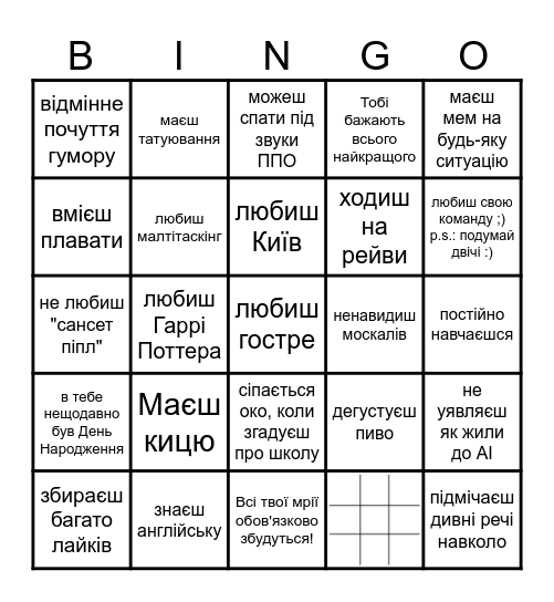 Get to Know You Nika Bingo Card