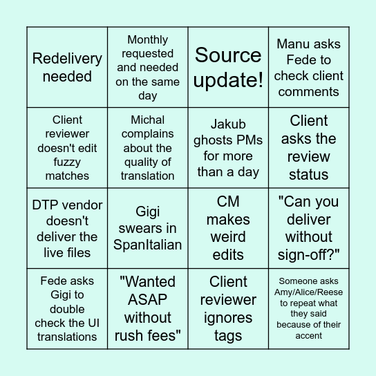 Shark Attack Bingo Card