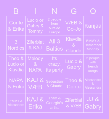 ESC Parties Bingo Card