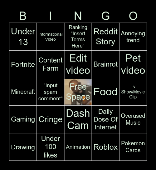 Youtube Shorts Bingo Card