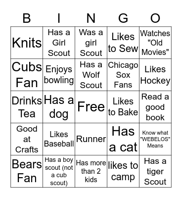 Pack 341 Bingo Card