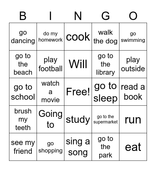Future Tense Bingo Card