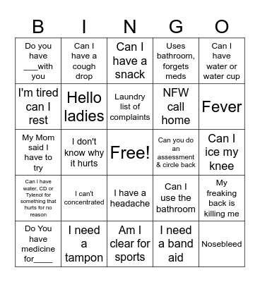 NURSE BINGO Card