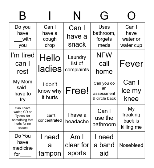 NURSE BINGO Card