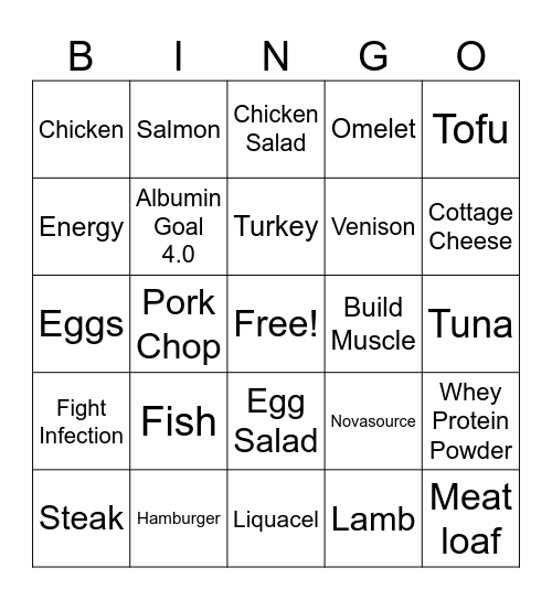 Protein Bingo Card