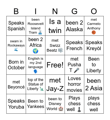 Life Story Bingo Card