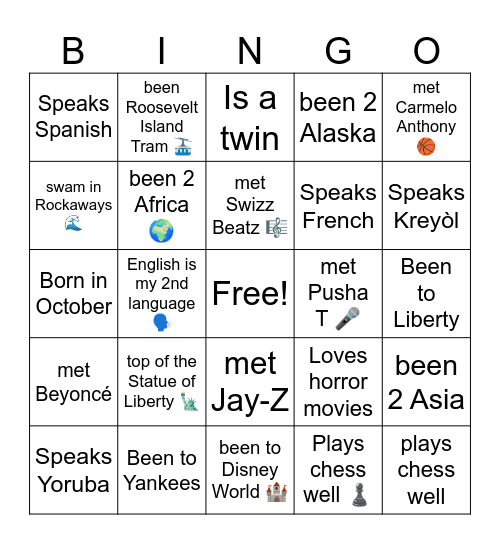 Life Story Bingo Card
